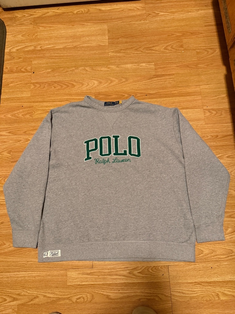 POLO RALPH LAUREN MENS SPORTSMAN CREWNECK PULLOVER GRAY/GREEN 2XB PREPPY .